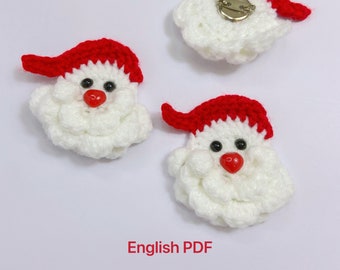 Crochet pattern English. Crochet Santa Claus Face Brooch. Crochet Christmas Brooch. Crochet Brooch. LingzhiHandmade