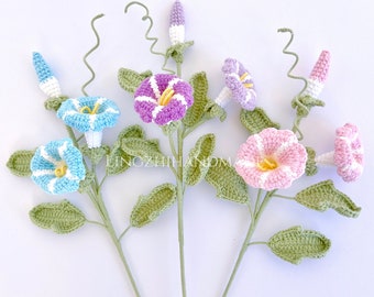 朝顔のかぎ針編みパターン、かぎ針編みの花のパターン、かぎ針編みの