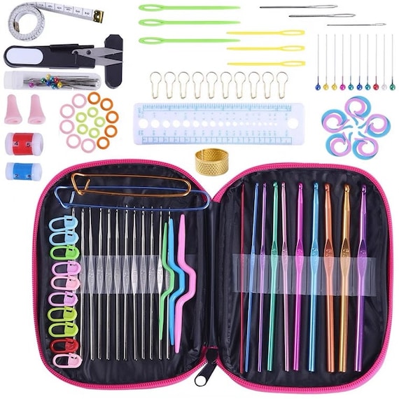 72 Pcs Aluminium Crochet Hooks Set, Crochet Tools, Crochet Accessories,  Knitting Needles Marking Clips Markers Mother's Day Gift 