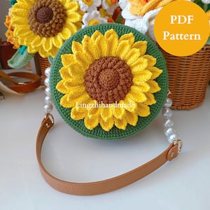 Crochet Sunflower Bag Pattern Small English Crochet Bag Pattern DIY Handmade Bag Christmas Gift For Her Crochet Bag Handmade