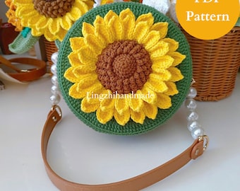 Modello di borsa girasole all'uncinetto Modello di borsa piccola inglese all'uncinetto Borsa fatta a mano fai da te Regalo di Natale per lei Borsa all'uncinetto fatta a mano