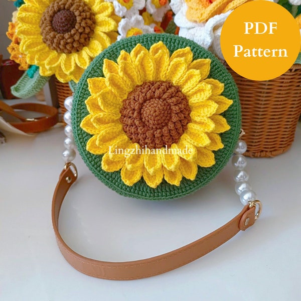 Crochet Sunflower Bag Pattern Small English Crochet Bag Pattern DIY Handmade Bag Christmas Gift For Her Crochet Bag Handmade