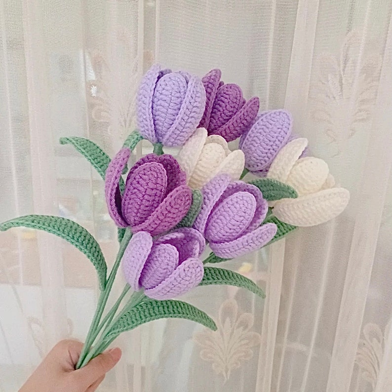 Tulips crochet pattern, crochet flower bouquet pattern, crochet flower pattern, eternal flower, flower bouquet DIY, lingzhihandmade image 1