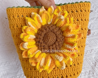 Crocheted sunflower bag Handmade Bag Sunflower Finished Handmade Bag by Lingzhihandmade