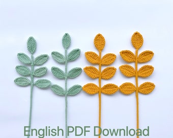 Leaf crochet pattern, crochet leaves pattern, crochet flower bouquet pattern, crochet flower leaf pattern