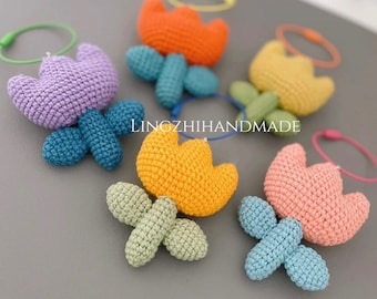 Tulip keychain crochet pattern, crochet flower pattern, crochet tulips pattern, crochet keychain pattern, crochet flower keychain