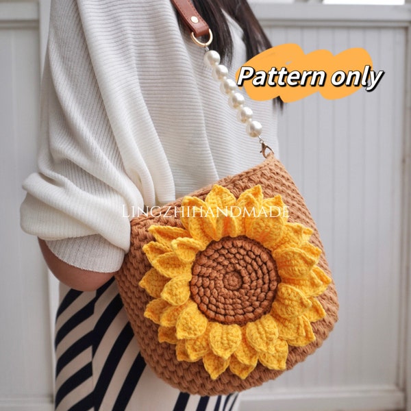 Crochet Pattern Crochet Tote Bag Pattern Crochet Handbag Pattern Knitted Bag Handmade Pattern Crochet Sunflower Pattern Lingzhihandmade