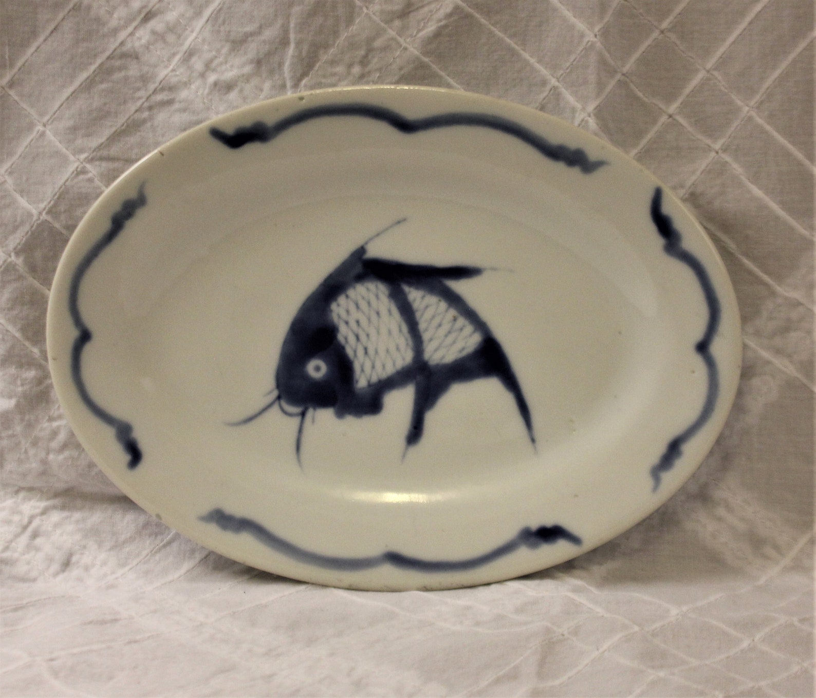 Koi Fish Small Oval Plate Blue and White Made in China Etsy