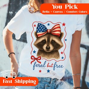 Red White And Feral Shirt, Funny 4th Of July Shirt, Coquette American Flag, Feral But Free Shirt, Funny Raccoon Shirt, Independence Day