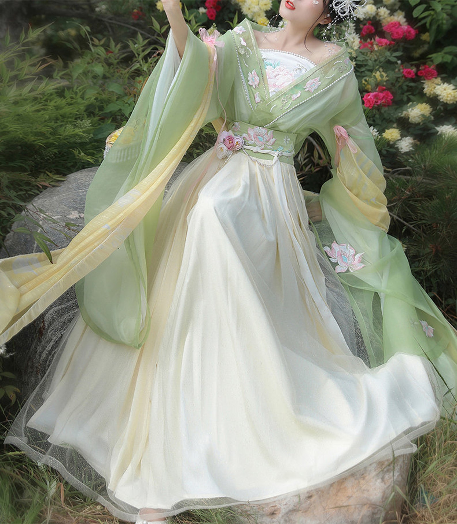 Floral Pastel Colors Hanfu Dress Sixpiece Set Hanfu With A Etsy Australia