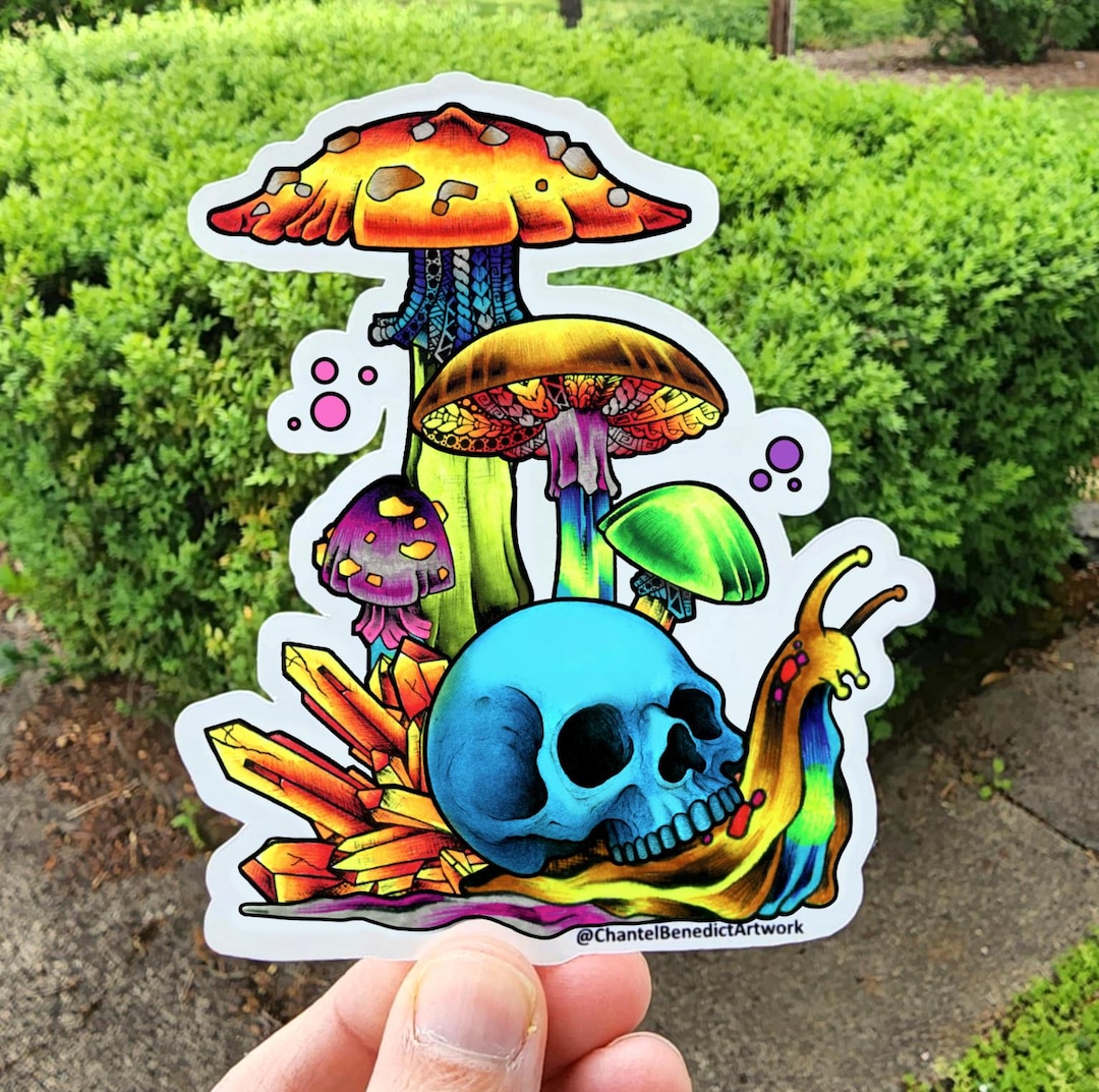 Trippy Mushroom Skull Snail Sticker | Psychedelic Fantasy Art Decal ...