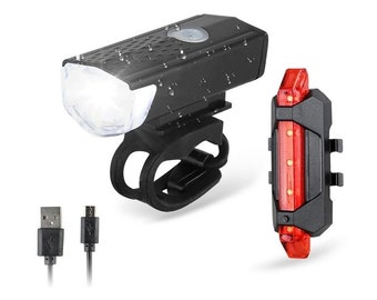 IP65 USB Rechargeable Bicycle Light Set, front light and taillight, waterproof