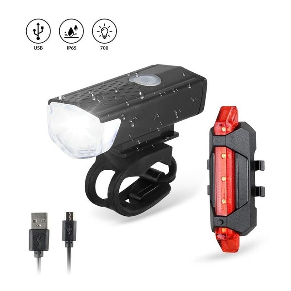 IP65 USB Rechargeable Bicycle Light Set, front light and taillight, waterproof