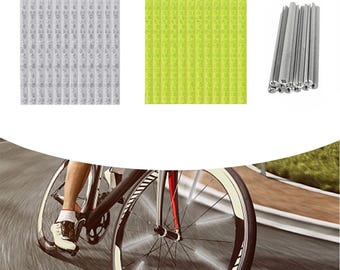 Bicycle wheel spoke decor, neon yellow reflective tube strips