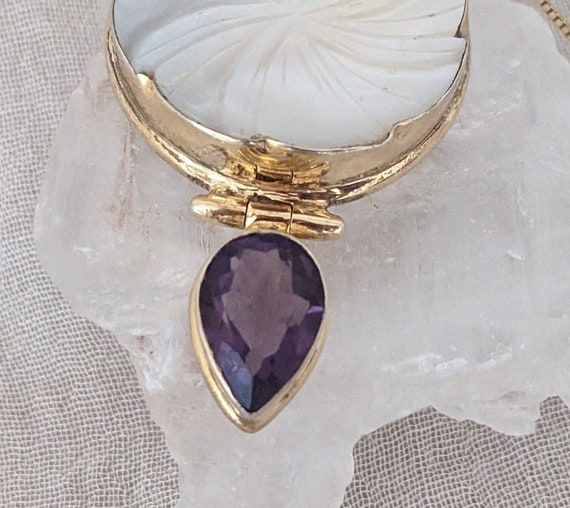 Amethyst Necklace & Mother of Pearl Pendant, Gold… - image 3