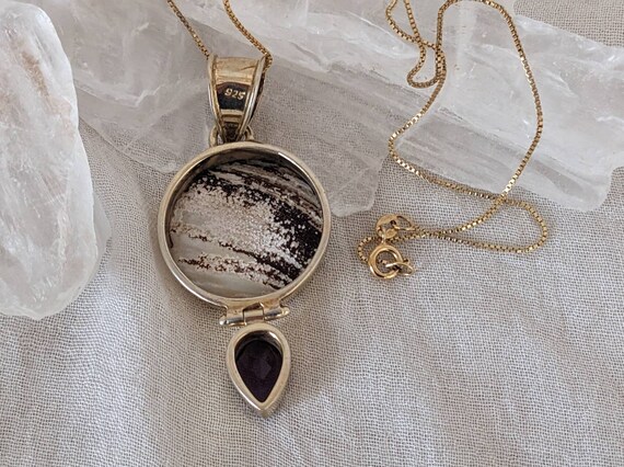 Amethyst Necklace & Mother of Pearl Pendant, Gold… - image 6