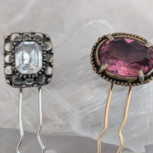 Vintage Jeweled Hair Pins, Set of 2, Gold, Pink,Silver and Rhinestone Pins, Wedding Hair Pins, 3&quot; Long, Upcycled, Repurposed Vintage Glam