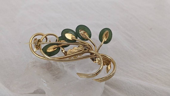 Green Jade Brooch, Goldtone Floral Spray with Fru… - image 4