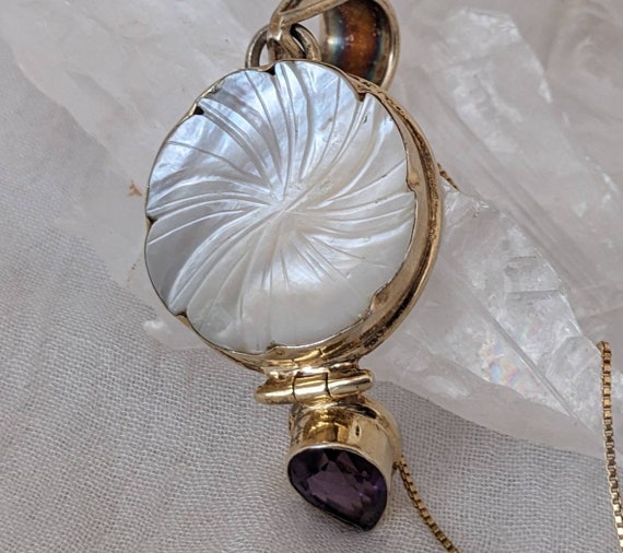 Amethyst Necklace & Mother of Pearl Pendant, Gold… - image 4