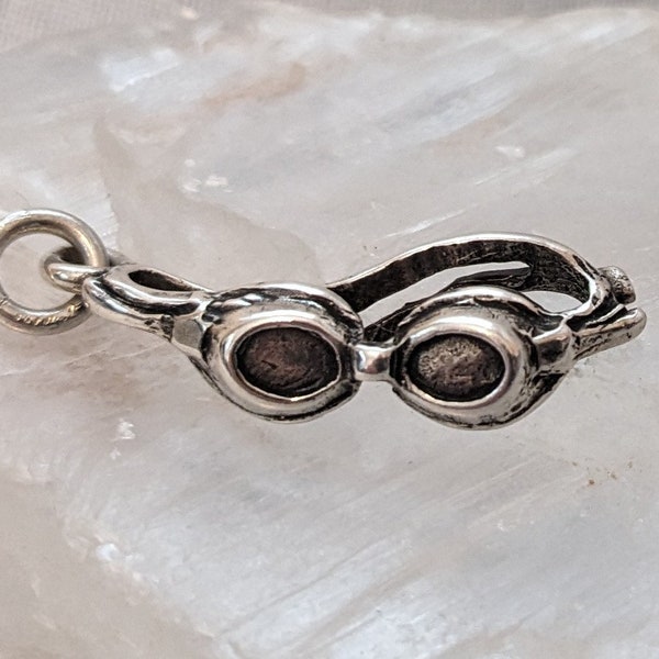 Swim Goggle Sterling Silver Charm / Pendant, Sterling Silver, 3D 1 Inch for Charm Bracelet or Necklace, for Swimmer, Snorkeler, Triathlete