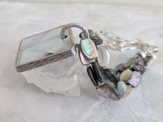 Artisan Abalone Sterling Silver Pendant Necklace:… - image 4