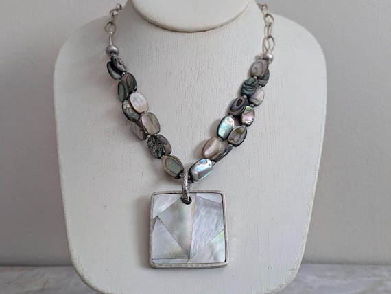 Artisan Abalone Sterling Silver Pendant Necklace:… - image 1