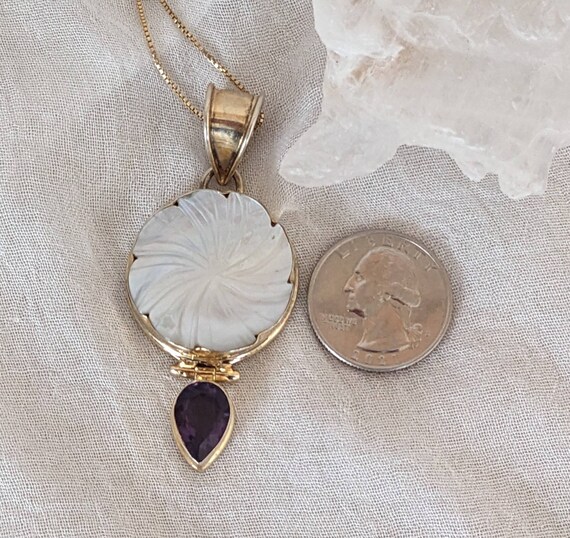 Amethyst Necklace & Mother of Pearl Pendant, Gold… - image 9