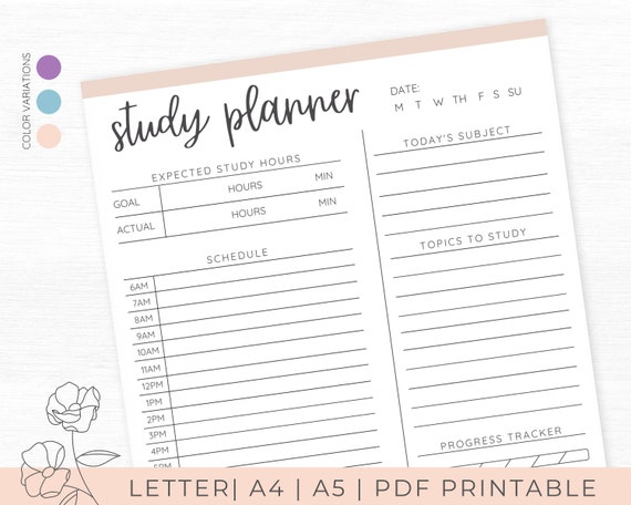 Study Planner Printable, Student Planner Printable, Daily
