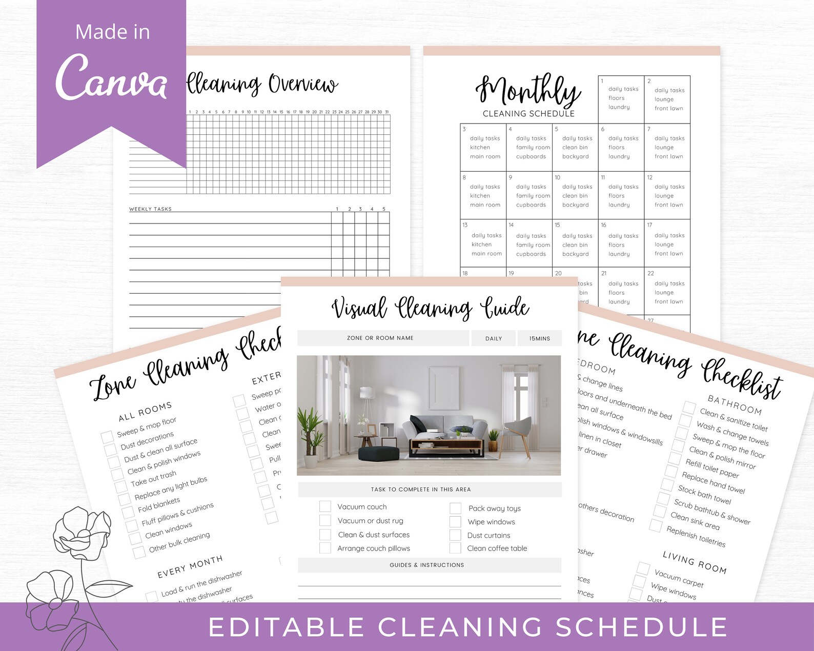 Editable Cleaning Checklist, Canva Template Schedule, Cleaning Planner