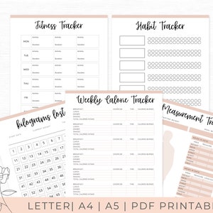 Printable Fitness Planner, Weight Loss Journal, Measurement tracker, Calorie Tracker, Self Care Planner, Wellness Journal, Healthy Planner