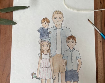 Custom Watercolour Portrait, Family Portrait, Couples Portrait, Christmas Gift, Hand Drawn, Illustration