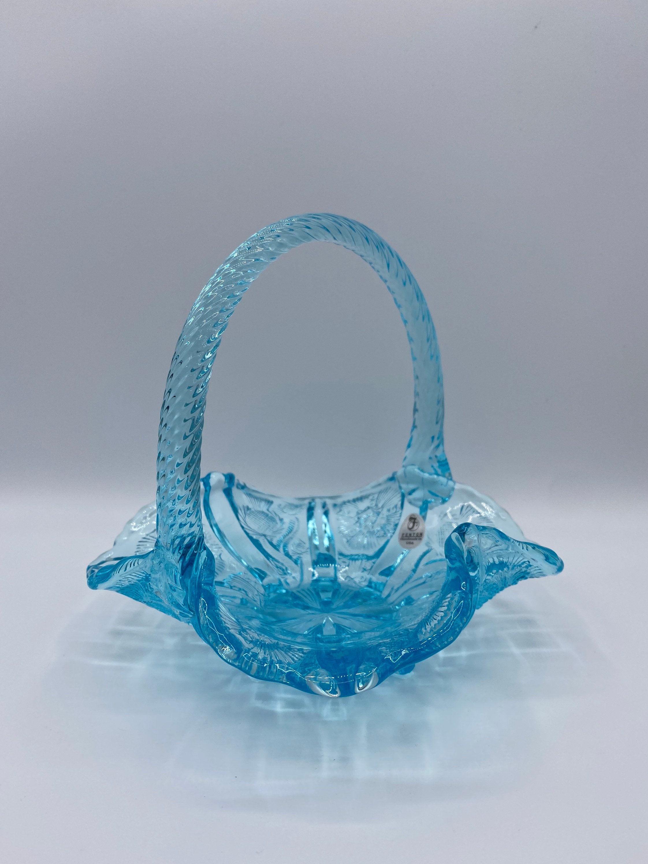 Vintage Fenton Colonial Blue Candy Dish Scalloped Point Edge with Lid