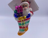 Vintage Christopher Radko Put the Loot in the Boot Santa in Stocking Little Gem Glass Christmas Ornament Brand New Poland