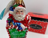 Vintage Christopher Radko Shop N Pop Santa Merry Christmas Little Gem Glass Christmas Ornament Brand New Poland