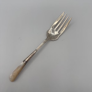 Antique Cold Meat Fork Silver Plate With Mother of Pearl Handle Art Nouveau Design 1930s USA