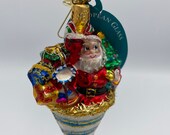 Vintage Christopher Radko Bursting With Joy Santa W Gifts Little Gem Glass Christmas Ornament Brand New Poland