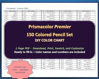 Prismacolor Premier - Juego de 150 lápices de colores - Carta de colores / hoja de muestras en PDF DIY