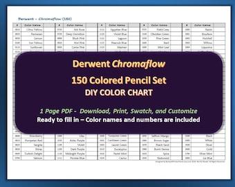 Derwent Chromaflow - 150 Colored Pencil Set - original PDF DIY Color Chart / Swatch Sheet