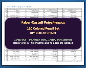Faber Castell Polychromos - Juego de 120 lápices de colores - Tabla de colores DIY en formato PDF / Hoja de muestras