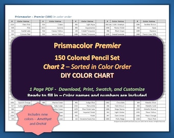 Prismacolor Premier - Set de 150 lápices de colores en orden de color - Tabla de colores DIY / Hoja de muestras - Descarga digital