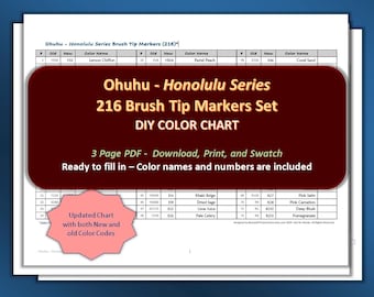 Ohuhu - Honolulu Series (Brush Tip) 216 Marker Set - DIY Color Chart / Swatch Sheet - Digital Download