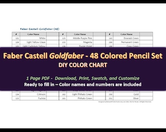 Faber Castell Goldfaber - 48 Colored Pencil Set - DIY Color Chart / Swatch Sheet - Digital Download
