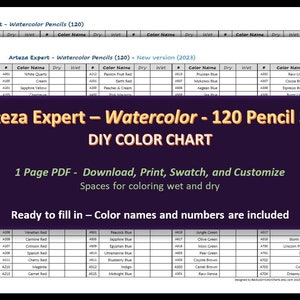 Arteza Expert - Watercolor - 120 Pencil Set - DIY Color Chart / Swatch Sheet - Digital Download