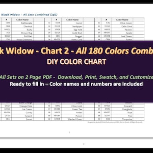 Black Widow - Gráfico 2 - TODOS los 180 colores combinados - Carta de colores DIY / Hoja de muestra - Descarga digital