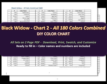 Black Widow - Tableau 2 - TOUTES les 180 couleurs combinées - DIY Color Chart / Swatch Sheet - Digital Download