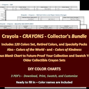 Crayola CRAYONS - Collector&#39;s BUNDLE - 120 Set, Retired Colors, Specialty, Blank Chart - DIY Color Chart / Swatch Sheet - Digital Download