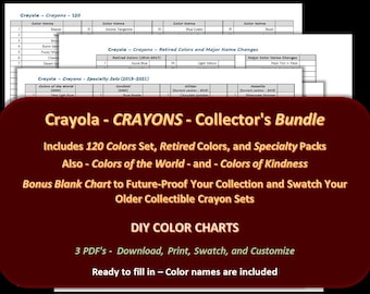 Crayola CRAYONS - Collector's BUNDLE - 120 Set, Retired Colors, Specialty, Blank Chart - DIY Color Chart / Swatch Sheet - Digital Download