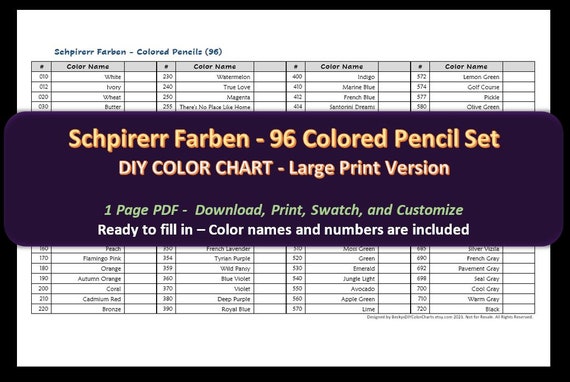 Color Swatch Chart for PRISMACOLOR Colored Pencils 24 Pack PDF (Download  Now) 