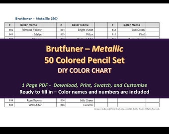 Brutfuner - Metallic 50 Colored Pencil Set - DIY Color Chart / Swatch Sheet - Digital Download