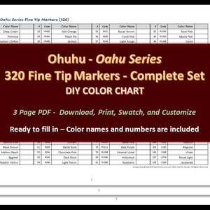 Ohuhu Oahu Series fine Tip 320 Marker Set DIY Color Chart / Swatch Sheet  Digital Download 